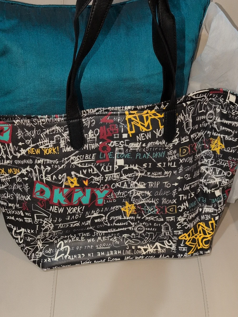 2018 DKNY Tilly Black Graffiti Tote Bag